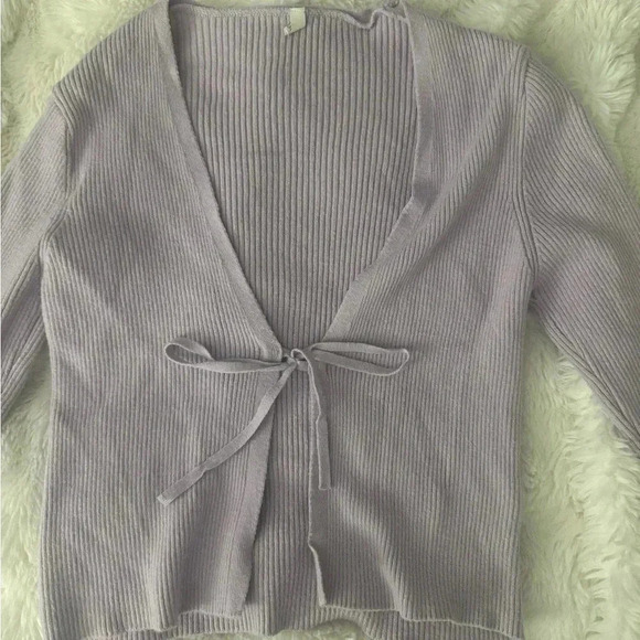 Sweaters - Lavender long sleeve cardigan with bow tie in the front from Turkey